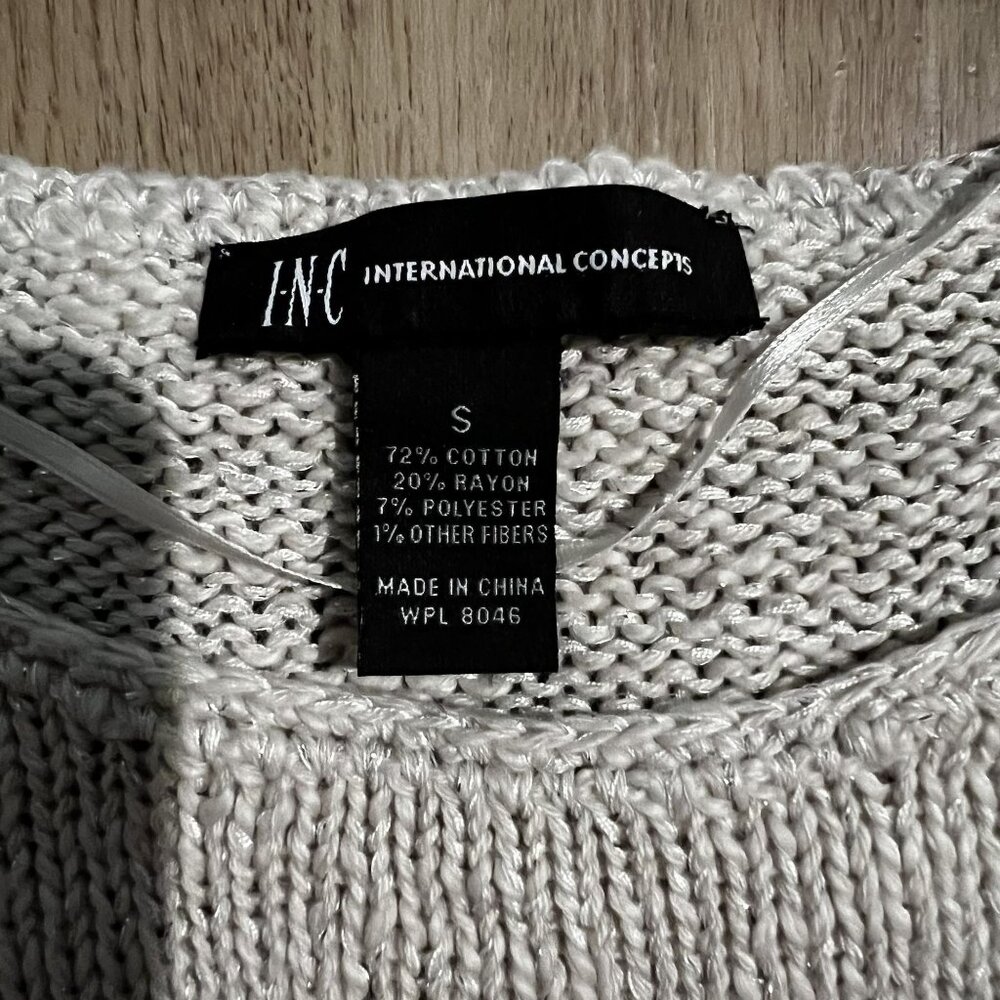 NWT INC International Concepts Neutral Colorblock Sweater Ivory black silver Kni - Picture 3 of 10